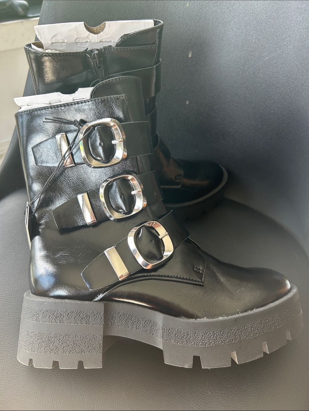 NWT 🆕 Steve Madden NYC Black Chunky Buckle Combat Boots - Women's